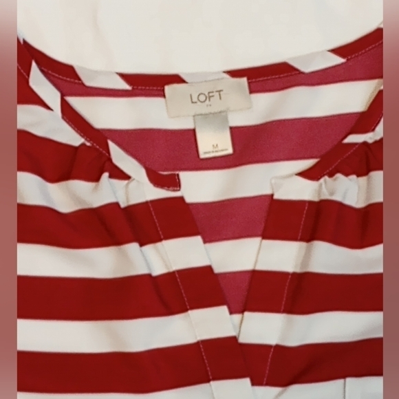 Loft Womens Top Sz M Red White Striped Beachy Summer V Neck Lightweight Office - Picture 2 of 10